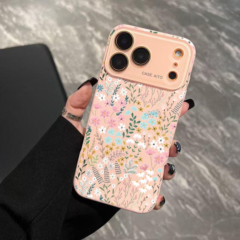 Fresh Floral Print Phone Case for iPhone 17 Pro Max 17Air 17 16E 16 15 14 13 12, Ultra Skin-Friendly TPU, All-Inclusive Glass Lens Protection, Aesthetic Flower Pattern Gift, Dopamine Ins Style Summer Cover, Shockproof Slim Case, Lens Window Design