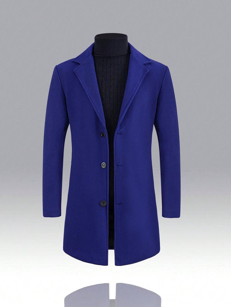 KZZ Men's Solid Button Front Lapel Neck Midi Coat, Regular Fit Casual Long Sleeve Outerwear for Fall & Winter, Men's Clothes for Daily Wear Christmas gifts christmas gifts for him Beige Khaki jackets