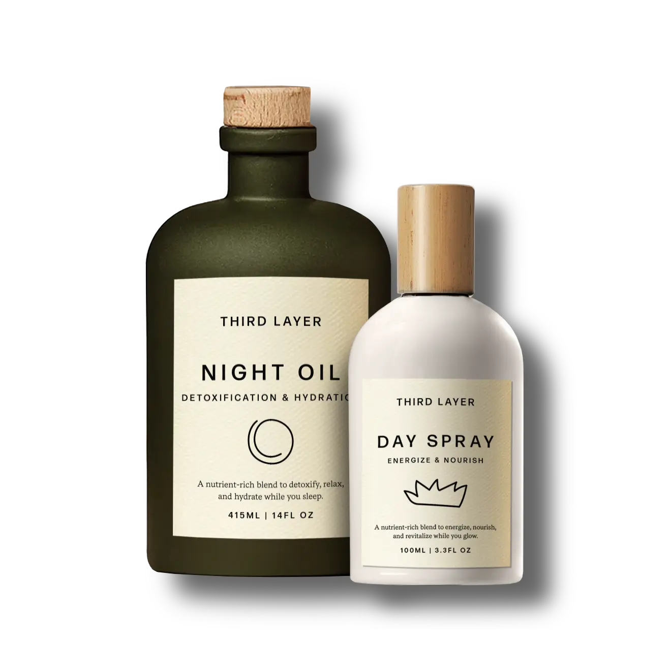 Third Layer Day + Night Set Organic Cold-Pressed Castor Oil Night Serum with Magnesium & Frankincense + Functional Fragrance Day Spray with Jojoba & Green Coffee – Synthetic Fragrance-Free