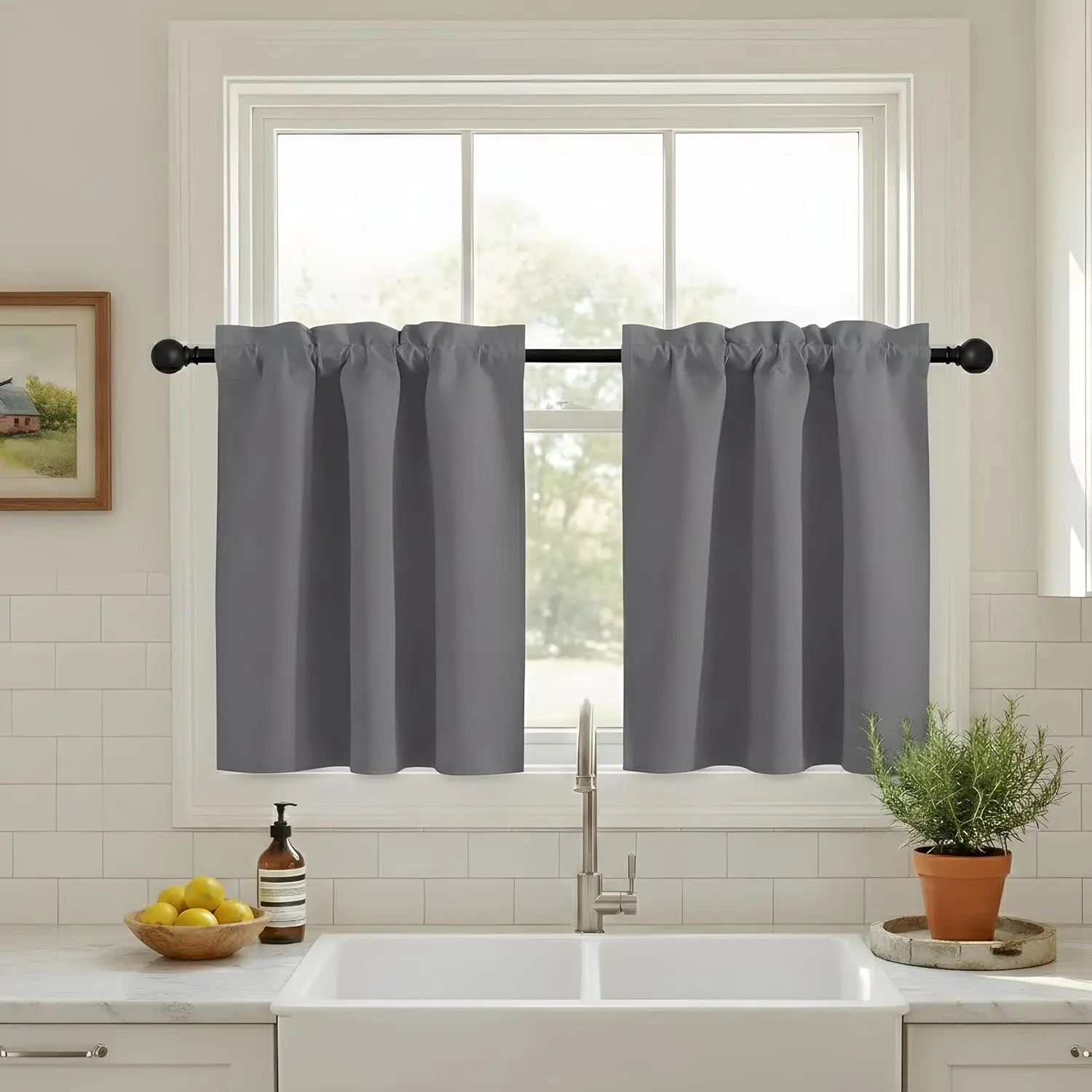 NICETOWN 2 Panels Black-Out Room Darkening Curtains, Classy Look Thermal Insulating Privacy Curtains for RV Camper/Bathroom Windows/Doors, 34x30 In, Grey, Tumble Dry Ready, Black-Out Curtains