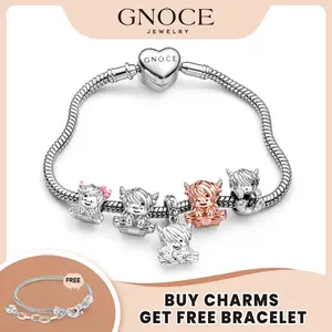 Gnoce Highland Cow Charms Pendant Bracelet Necklace Ladies Fashion with Bracelet Charms Scotish Highland Cattle Charm Bracelet Birthday Gift  Valentine's Day Gift  Anniversary Gift