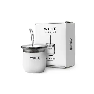 Mate Cup 8 oz with Curved Bombilla | Free Yerba Mate Sample | WHITE Prime