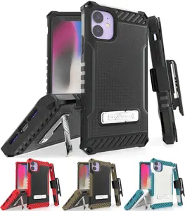 Case with Clip for iPhone 11, Tri-Shield [Military Grade] Rugged Cover with Metal Kickstand [Includes Wrist Strap Lanyard + Belt Hip Holster] for Apple iPhone 11 (2019, 6.1" Model)