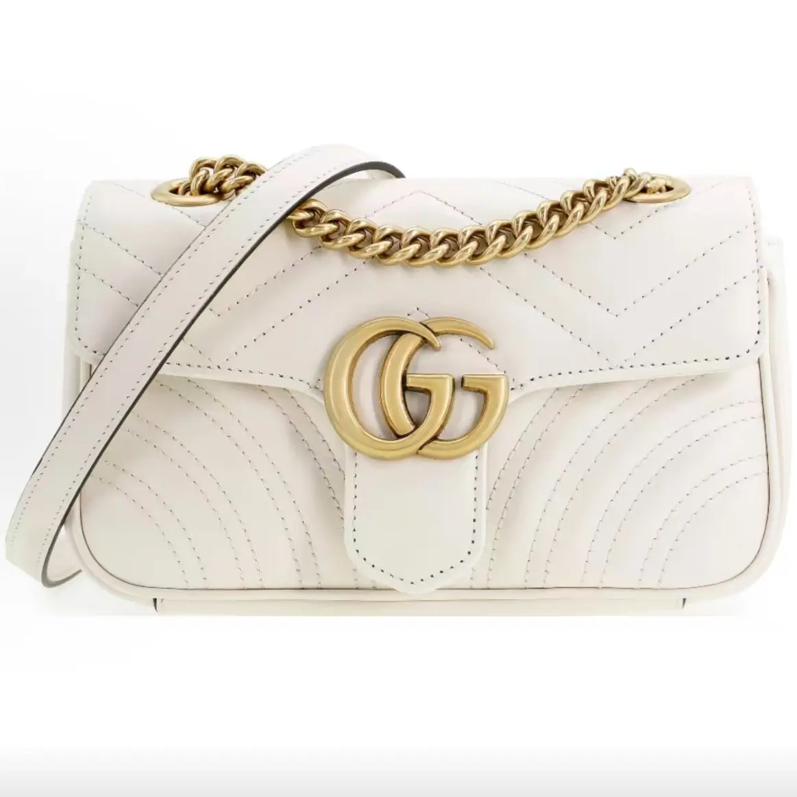 Pre-owned GUCCI GG Marmont 22 White Gold Crossbody Clutch Pre-owned GUCCI GG Marmont 22 White Gold Crossbody Clutch