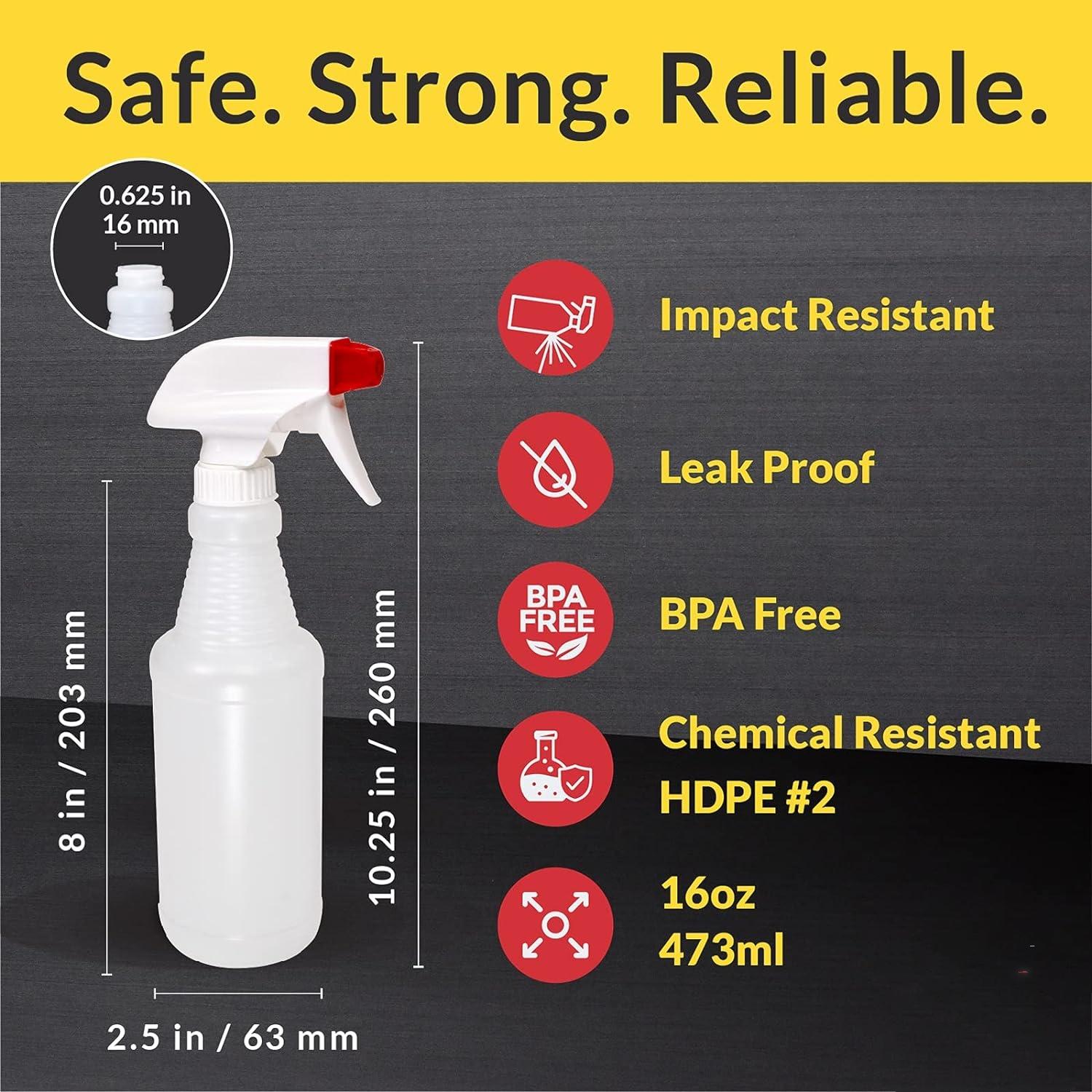 Commercial plastic spray bottle, 4 bags of 16 Oz heavy duty leak free air can be refilled with spray bottle spray stream, used for cleaning solution, plants, hair, bleach, vinegar safety.