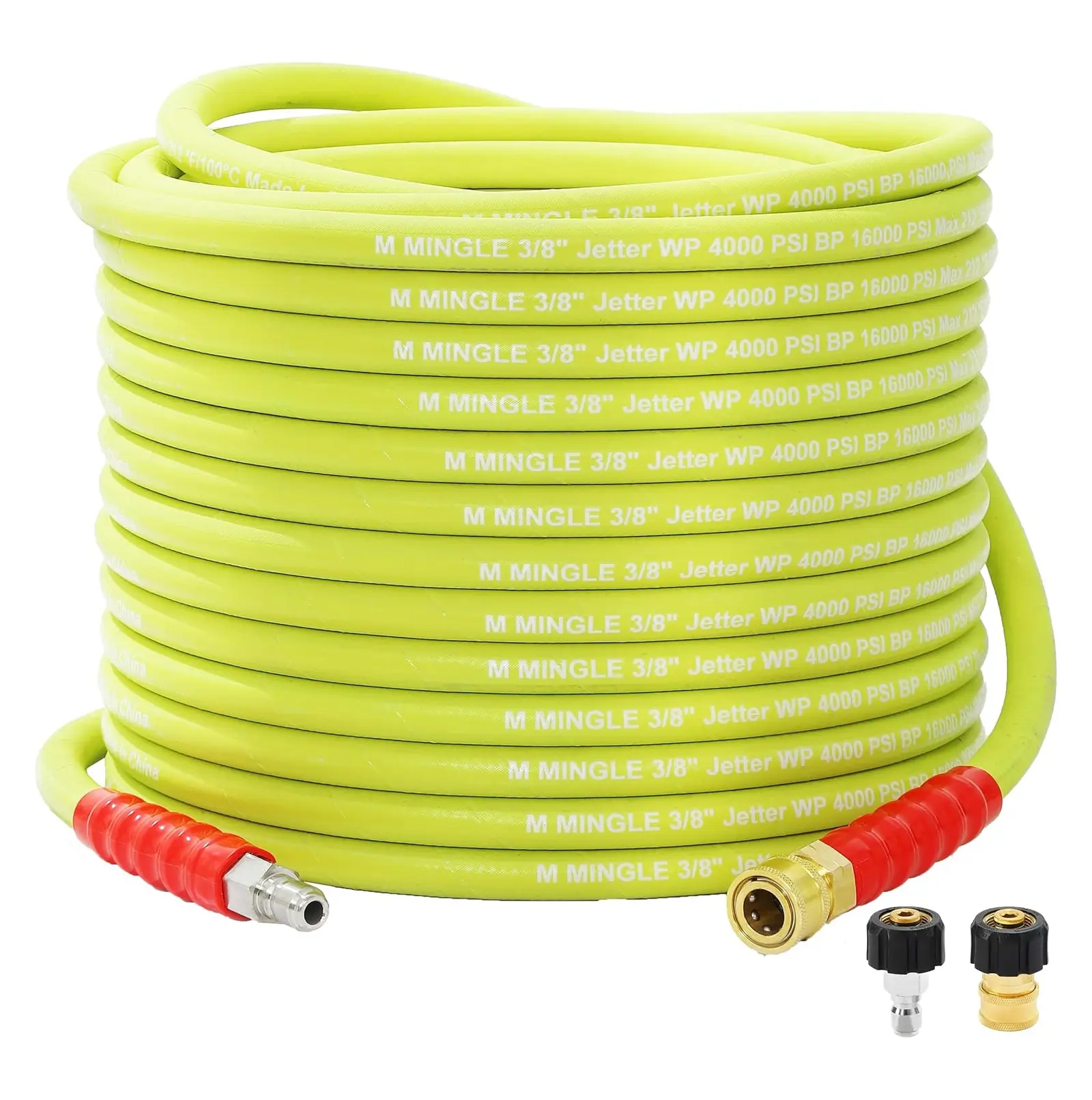 M MINGLE Pressure Washer Hose 50 FT x 3/8" - Replacement Power Wash Hose for Hot and Cold Water - High Pressure Hose with M22 14mm to 3/8 Inch Quick Connect Fittings - 4000PSI