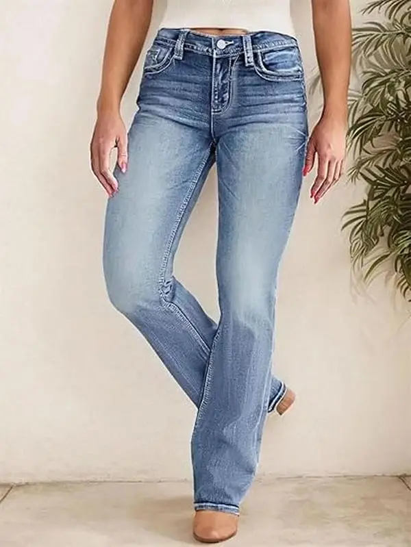 Women's Casual Flared Jeans in Soft Micro Stretch Denim, Comfortable Breathable Bottoms for Everyday Wear, Bottom, Women's Clothes, Jeans For Women