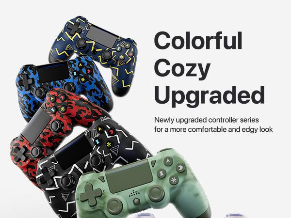 2 Pack Wireless Game Controller for PS4/PS3/PC/Android/iOS, With Double Vibration, Motion sensing, Touchpad, Speaker, Type C, PS414 Totem Set