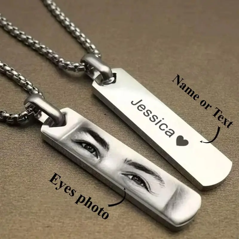 AS1510 Custom Gift Personalized Eye Photo Engraved Name Engraved Titanium Steel Pendant Valentine's Day Men's Long Couple Necklace I Only Have Eyes for You