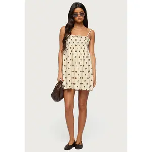 Polka Dot Linen Look Mini Dress