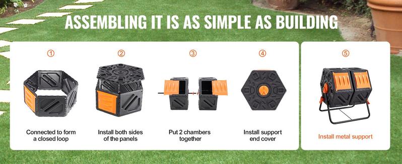 VEVOR Compost Bin, TikTokShopBlackFriday, 37-Gal Dual Chamber Composting Tumbler, High Volume Two Rotating Chambers with 2 Sliding Door and Steel Frame, BPA Free Composter Bin Tumbler for Garden, Kitchen, Yard, Outdoor