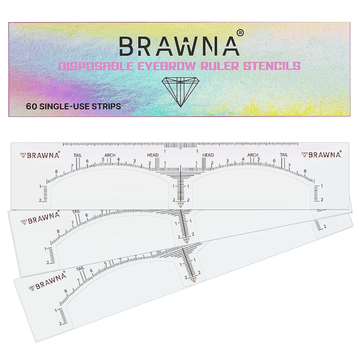 BRAWNA -  Eyebrow Ruler Stickers- 50 pack -Brow Mapping - PMU, Microblading , Brow Tint, Lamination Supplies