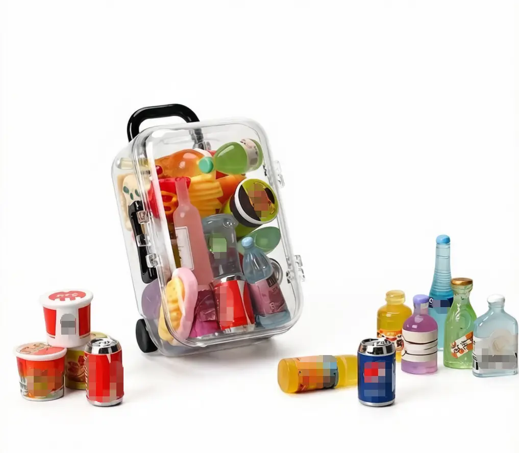 Unisex Suitcase & 10 Wine Bottles Miniature Playset, Realistic Pretend Play Props for Wine & Cake Play, Cake Mini Models, Compact Adventure Companion Enhances Imaginative Scenarios