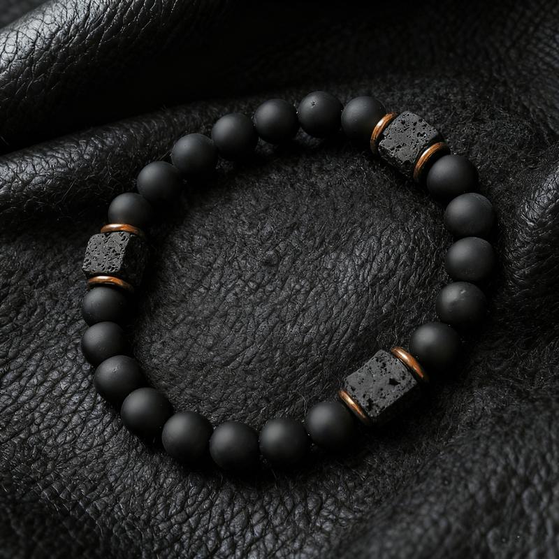 Agate Obsidian Hand Chain Bracelet Suitable for Men, 8mm Root Chakra Stone, Matte Finish Men's Energy Jewelry, Premium Bracelet, Boost Confidence & Stability