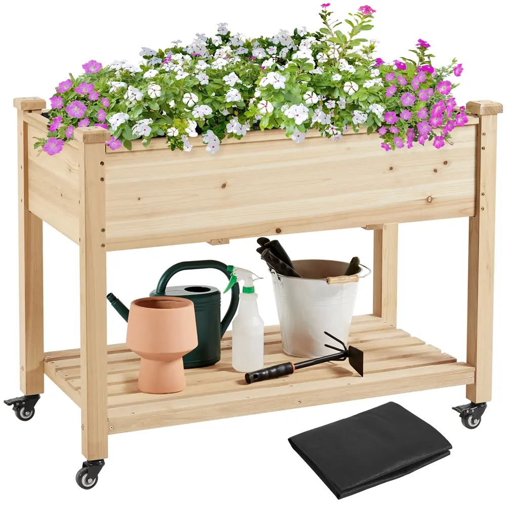 Yaheetech Raised Garden Bed Elevated Garden Bed with Wheels Fir Wood Planting Bed Wood Planter Box for Vegetables Flowers Herbs Gardening Tool ,Wood