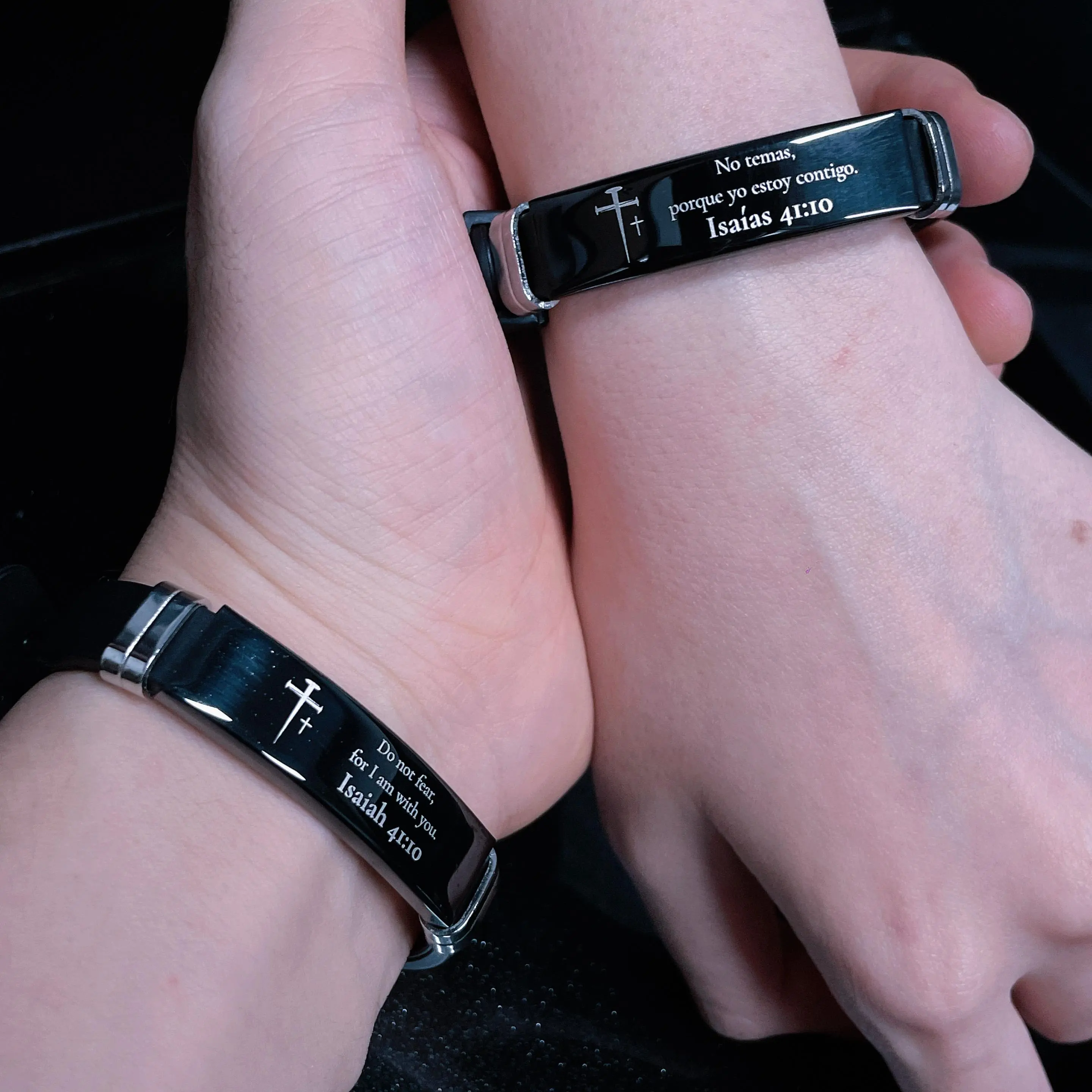 Inspirational Quote Bible Verse Cross Bracelets Faith Christian Silicone ID Wristband Religious Gifts for Men Women Stainless Steel Rubber Adjustable Bracelet - Perfect Gift for Friends, Boyfriend, Father, and Couples fashionable monday holiday affordable