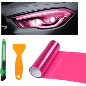 Tint Vinyl Film Sticker Sheet Roll for Car Headlight, 12×48 Inch Auto Taillight Vinyl Wrap Film, Self Adhesive Fog Light Vinyl Film with Squeeze & Cutter, Car Accessories (Pink)