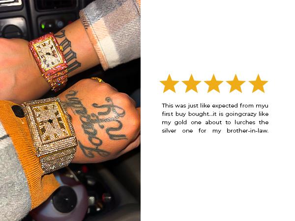 Fully Iced Bling Out Silver PT Mens Heavy Rectangle Dial Flashy Hip Hop Analog Watch