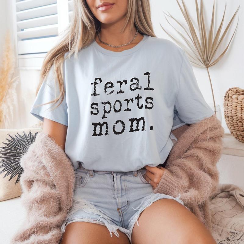 Comfort Colors Feral Sports Mom Shirt, Funny Athletic Mama Pullover, Wild Sporty Mom Life Crewneck, Game Day Mom Top, Cool Sports Mama Gift