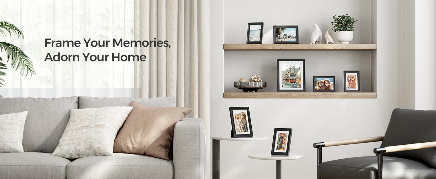 SONGMICS Picture Frames with 16 Mats, Set of 10 Collage Photo Frames, Two 8x10, Four 5x7, Four 4x6 Frames, Hanging or Table Display, Glass, 12 Non-Trace Nails