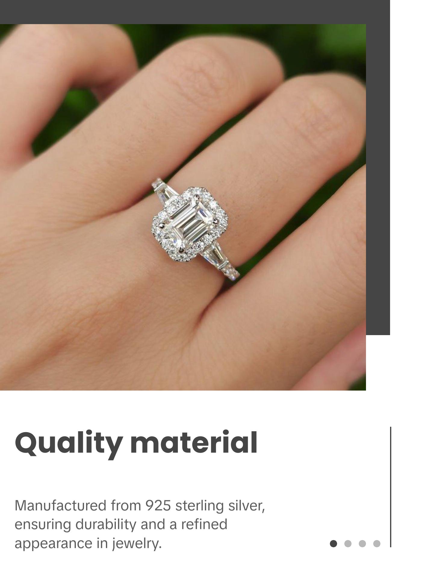 925 Sterling Silver D-color Emerald Cut Moissanite Ring