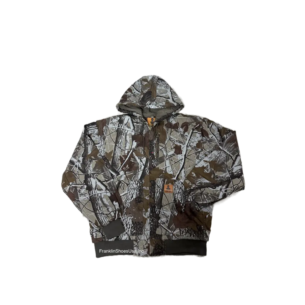 Camo Loose Fit Quilted Flannel Lined Workwear Waterproof Active Jacket Hooded Work Coat Menswear