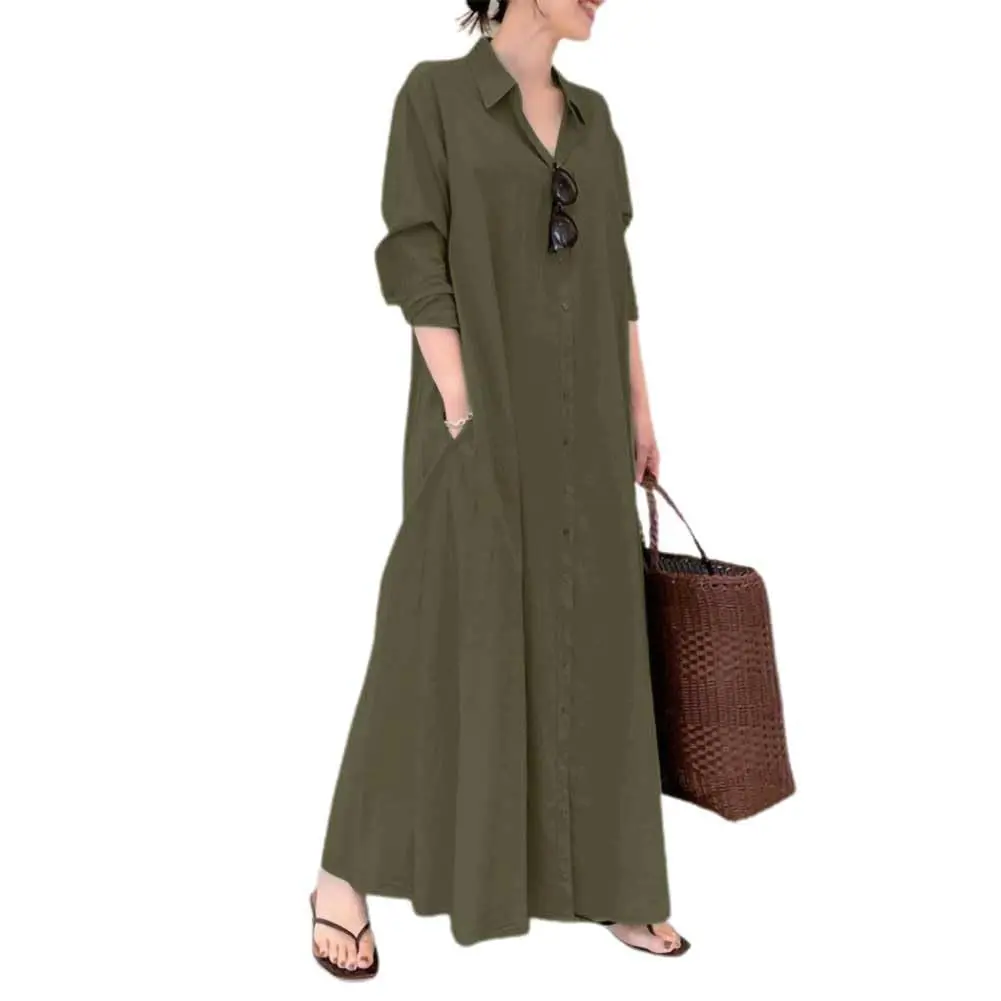 CHOUYATOU Women's Plus Size Oversized Maxi Shirt Dress, Comfy Casual Long Sleeve Button Down Garment with Pockets, Straight, Womens Dresses, Plus Size Clothes, Lady, Outdoor, Basic, Straight Cut, Casual Wear, Fashion Apparel, Curvy Dresses Plus Size