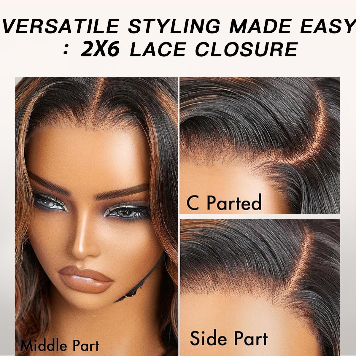 [Wequeen] Upgrade 2x6 Pre-colored Brown Highlight Body Wave Transparent Lace Closure Human Hair