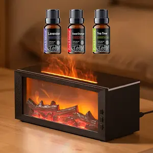 300ml Fireplace Flame Aroma Diffuser Humidifier with 7 Color LED Lights Remote Control Timer Auto Off for Home Yoga Office Aromatherapy Experience
