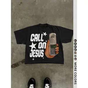 Men's Cotton T-Shirt, Short Sleeve, Phone & Star Print, Loose Fit, Casual Style, Summer Fashion, Outdoor Sports Streetwear