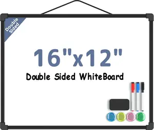 MaxGear Double-Sided Dry Erase Board for Wall, 16"x12" Hanging Whiteboard, Small Dry Erase White Board kit, Portable for Planning, Drawing, Memo, to Do List, Black Frame