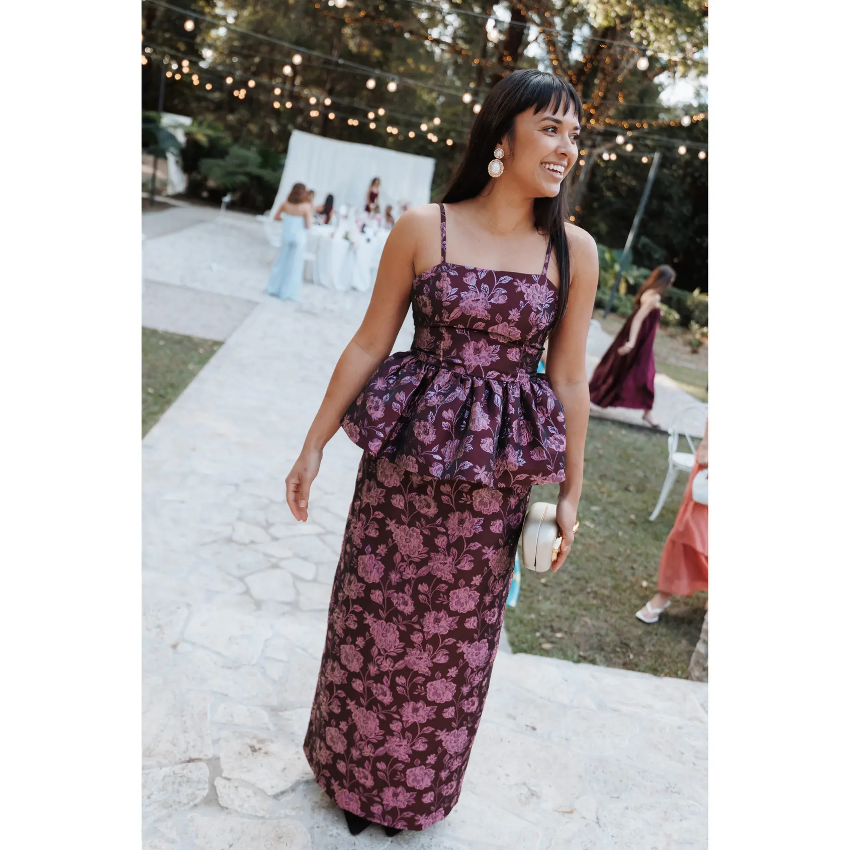 Allegro Column Skirt - Plum Brocade