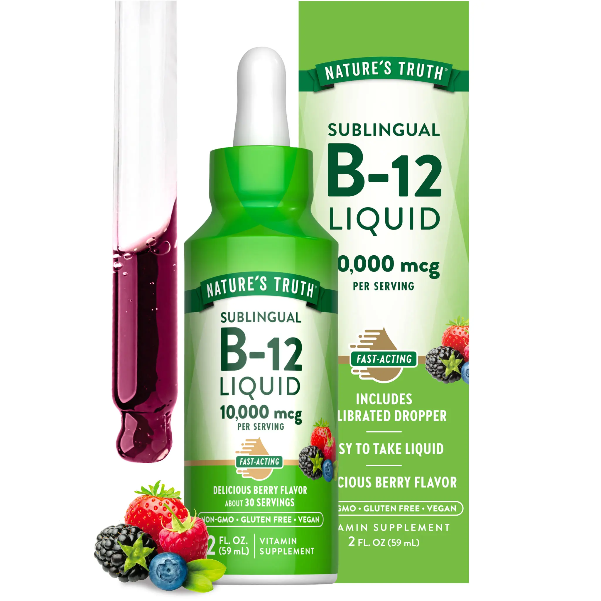 Nature's Truth Vitamin B-12 Sublingual 10,000 mcg Liquid - 2 fl oz - Vegan, Non-GMO & Gluten Free