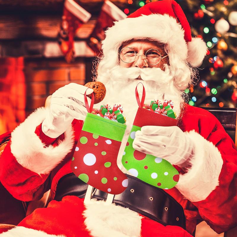 Christmas Clearance Sale Christmas Gifts 24 Pcs Mini Christmas Stockings 6" Cute Dot Red and Green Xmas Sock for Fireplace Hanging, Stockings Holiday Party Home Christmas Decor Christmas Stuffer Gift Idea for Family Friends Burr Basket Gift Xmas Present