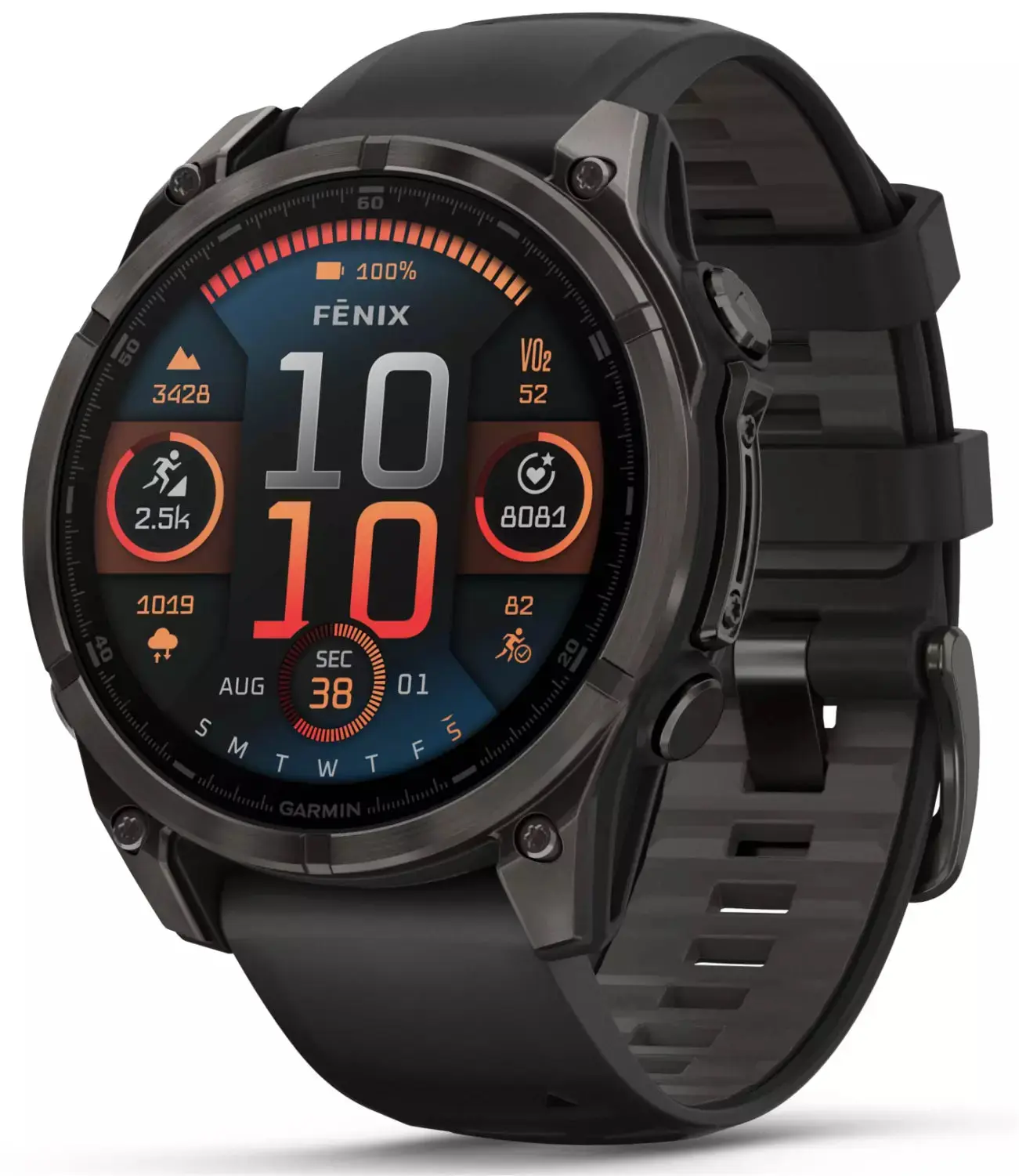 Garmin fenix 8 Wearable Smartwatch - 47 mm AMOLED Sapphire Multisport GPS Watch, Carbon Gray DLC Titanium Case, Black/Pebble Gray Silicone Band, Built-in LED Flashlight, Speaker, Metal Body, Charging Capability (010-02904-20), Smartphone, Clock