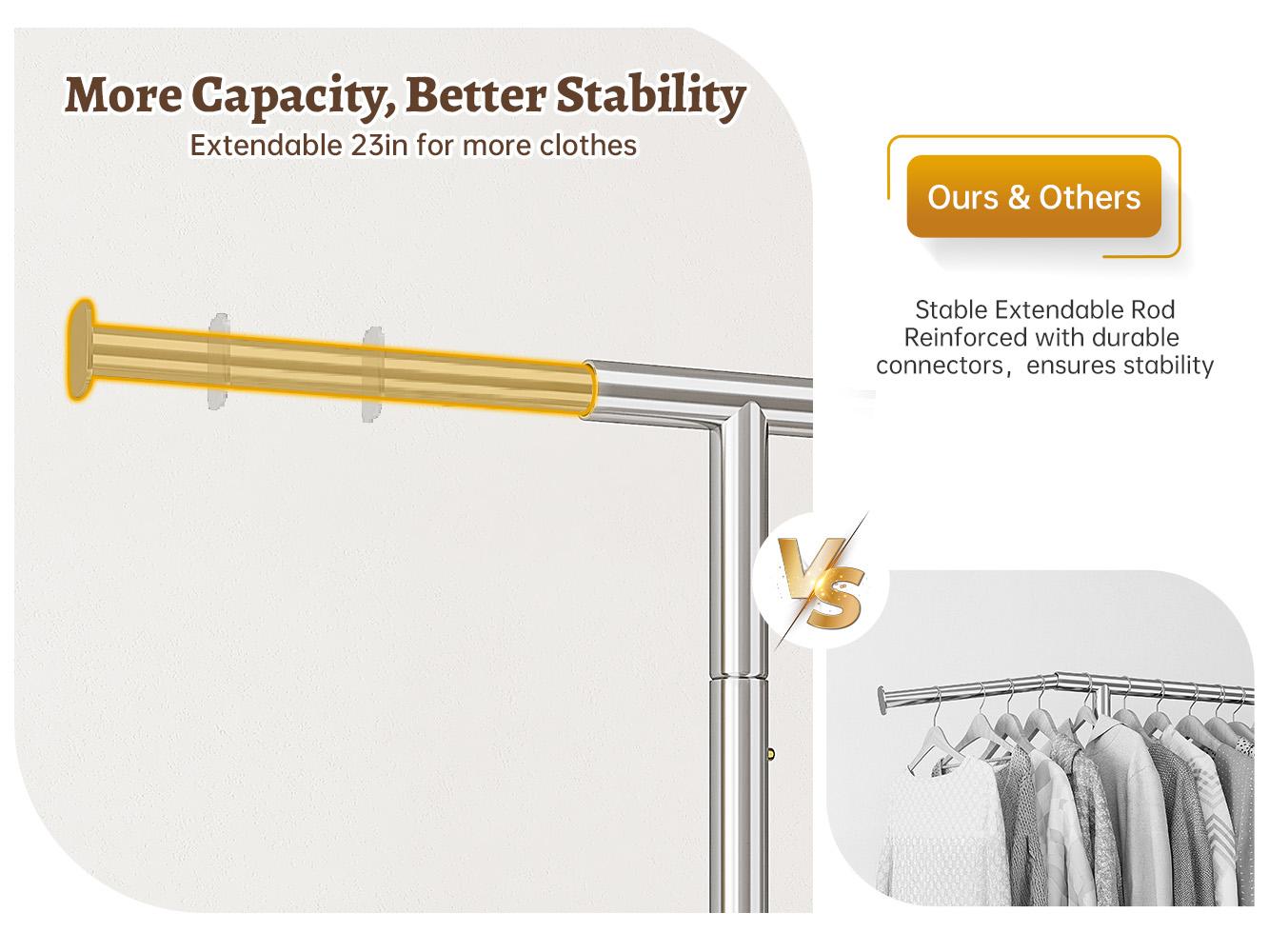 Raybee Clothes Rack Load 400 LBS, Rolling Heavy Duty Clothes Rack with Sturdy Wheels & Basket, Portable & Adjustable & Commercial Garment Rack, Chrome