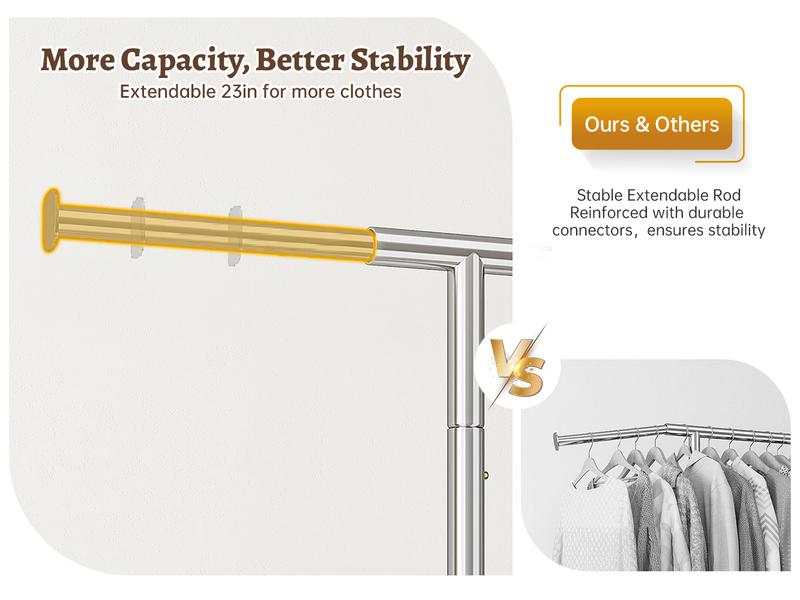Raybee Clothes Rack Load 400 LBS, Rolling Heavy Duty Clothes Rack with Sturdy Wheels & Basket, Portable & Adjustable & Commercial Garment Rack, Chrome