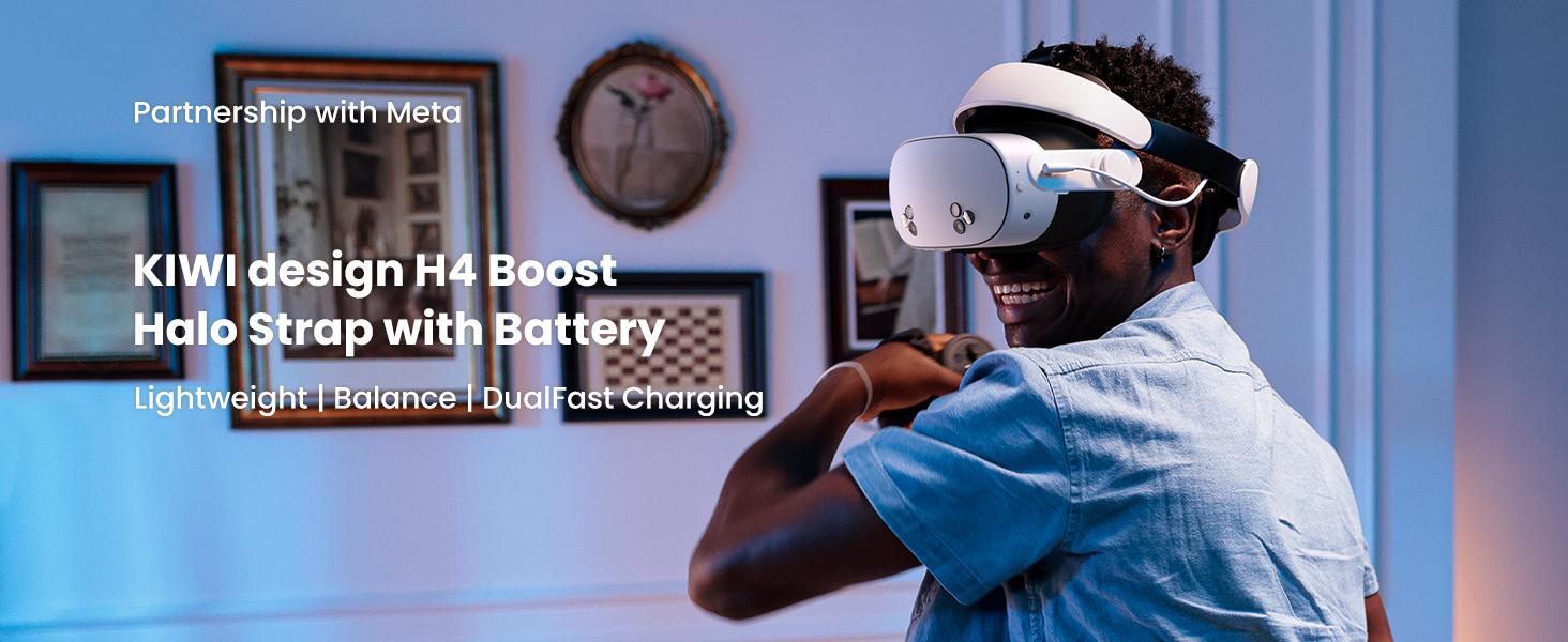 KIWI design H4 Boost Comfort Battery Head Strap Accessories for Meta/Oculus Quest 3/3S, Dual Fast Charge The VR Headset and Battery Strap in 2.5h, Halo Strap Reduce Facial Pressure, Not for Quest 2 rechargeable