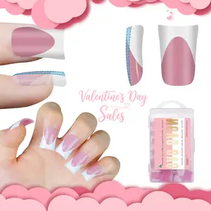 NOVO OVO French Tip Short Duck Nail Tips Press on, Pre-designed Soft Gel Nail Extension, BERRY PINK Pre-applied Tip Primer & Base Coat, Full Cover Matte Vrial False Nails for DIY x 12 Sizes 240 pcs【NO GLUE ,TOP COATAND LAMP INCLUDED】