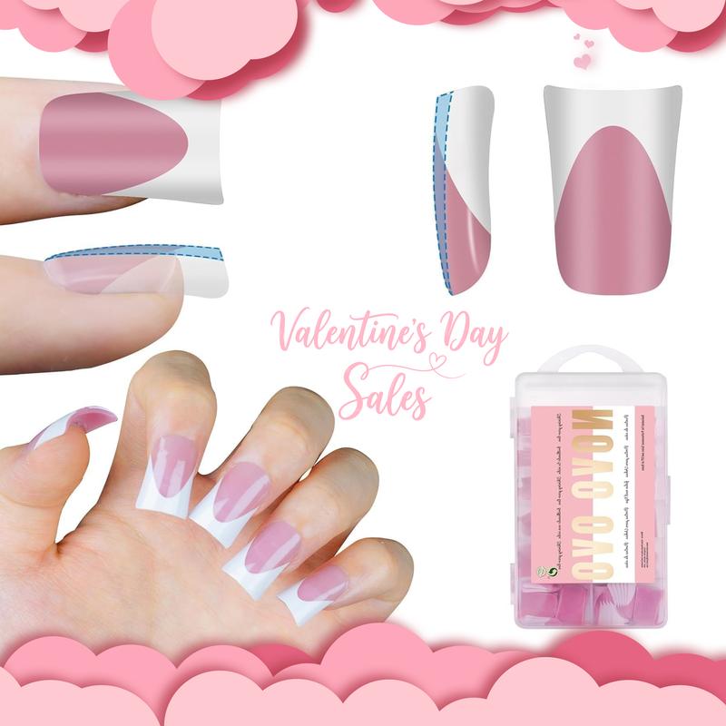 NOVO OVO French Tip Short Duck Nail Tips Press on, Pre-designed Soft Gel Nail Extension, BERRY PINK Pre-applied Tip Primer & Base Coat, Full Cover Matte Vrial False Nails for DIY x 12 Sizes 240 pcs【NO GLUE ,TOP COATAND LAMP INCLUDED】