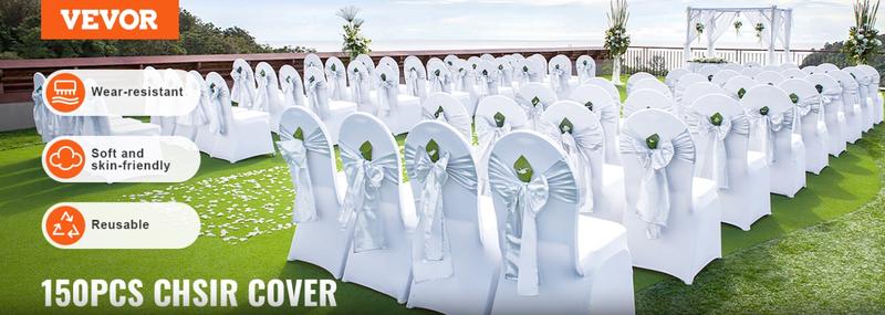 VEVOR 150PCS Chair Covers Stretch Spandex Folding, TikTokShopBlackFriday, Universal Fitted Chair Cover, Removable Washable Protective Slipcovers, for Wedding, Holiday, Banquet, Party, Celebration, Dining (White)
