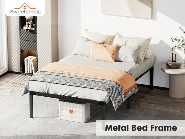 Metal Bed Frame,Twin Size Bed Frame with Storage Space,Heavy Duty Sturdy Mattress Foundation,Easy Assembly,No Box Spring Needed, Black,12 Inch,Twin