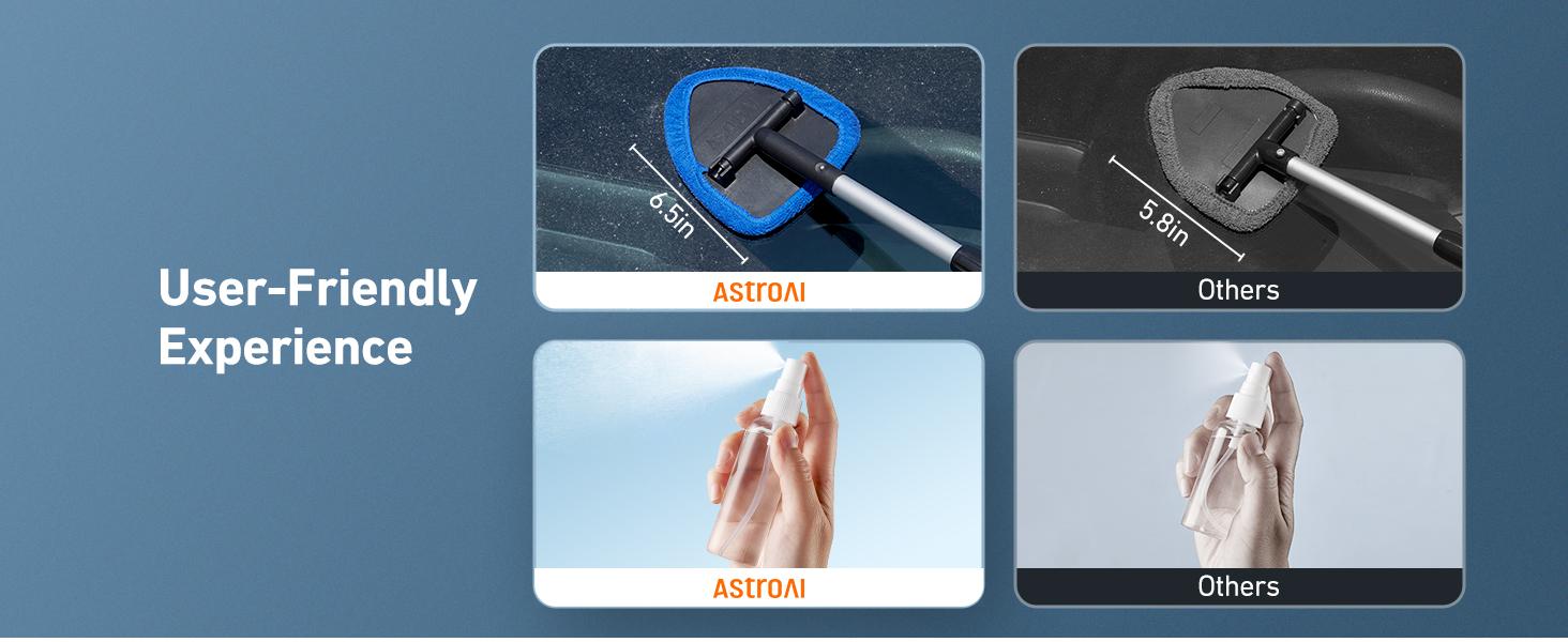 【Spring Glow Up】AstroAI Car Windshield Cleaner Tool, Window Cleaning Kit with 39in Car Mirror Squeegee, 4 Reusable Microfiber Pads and Extendable Handle, Blue