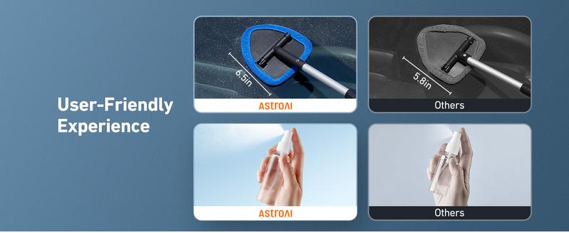 【Valentine's Day Gift】AstroAI Car Windshield Cleaner Tool, Window Cleaning Kit with 39in Car Mirror Squeegee, 4 Reusable Microfiber Pads and Extendable Handle, Blue