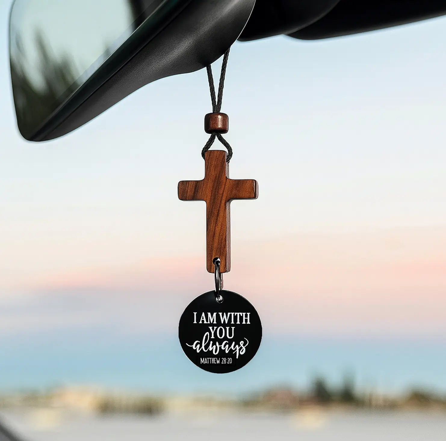 Yappy Bible Verse Hanging Cross Car Hanger Ornament - Rearview Mirror Mounted Christian Decor, Daily Encouragement Automotive Car Decorations for Vehicles, Automotive Decoration