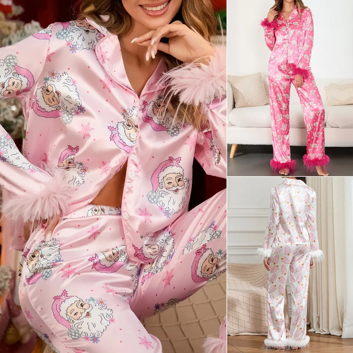 Women Christmas Pajamas Lounge Set Santa/Christmas Tree/Boots Print Shirts Tops and Pants 2 Piece Loungewear Outfits, Ladies Clothes for Indoor Outdoor Wear, Daily, Basic, Comfort, Versatile, Style, Outfit