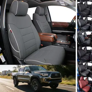 EKR Custom Fit Toyota Tacoma Car Seat Covers (Fits 2012-2026 Full Range Double Cab SR SR5 TRD Sport TRD Off-Road Limited) Full Leather Black Waterproof Stain-Resistant Easy Install All-Season Car Seat Protection Interior Upgrade 2-Year Warranty