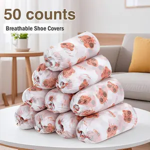 50 counts Disposable Thickened Cartoon Shoe Covers,Home Indoor Non-slip Anti-dirty Foot Cover, Breathable Foot Covers for Shoes Protective Footwear
