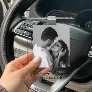 Personalized Car Visor Photo Card, Custom Drive Safe My Love Acrylic Clip, Romantic Boyfriend Anniversary Gift, Aesthetic Sun Visor Picture Holder, Heartfelt Couple Keepsake