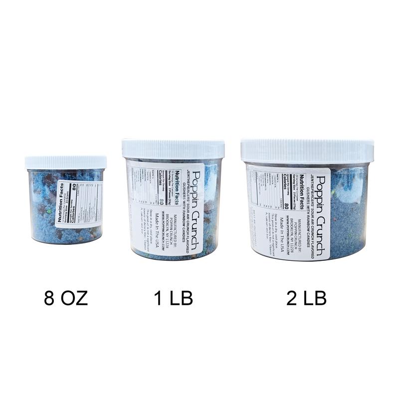 Poppin Crunch and Jenthepiercer's Blue Raspberry Air Crunch Flavored Gushers Candy Collab Made With Rainbow Crunchy Candies Sour or Sweet Options Available in 3 Sizes